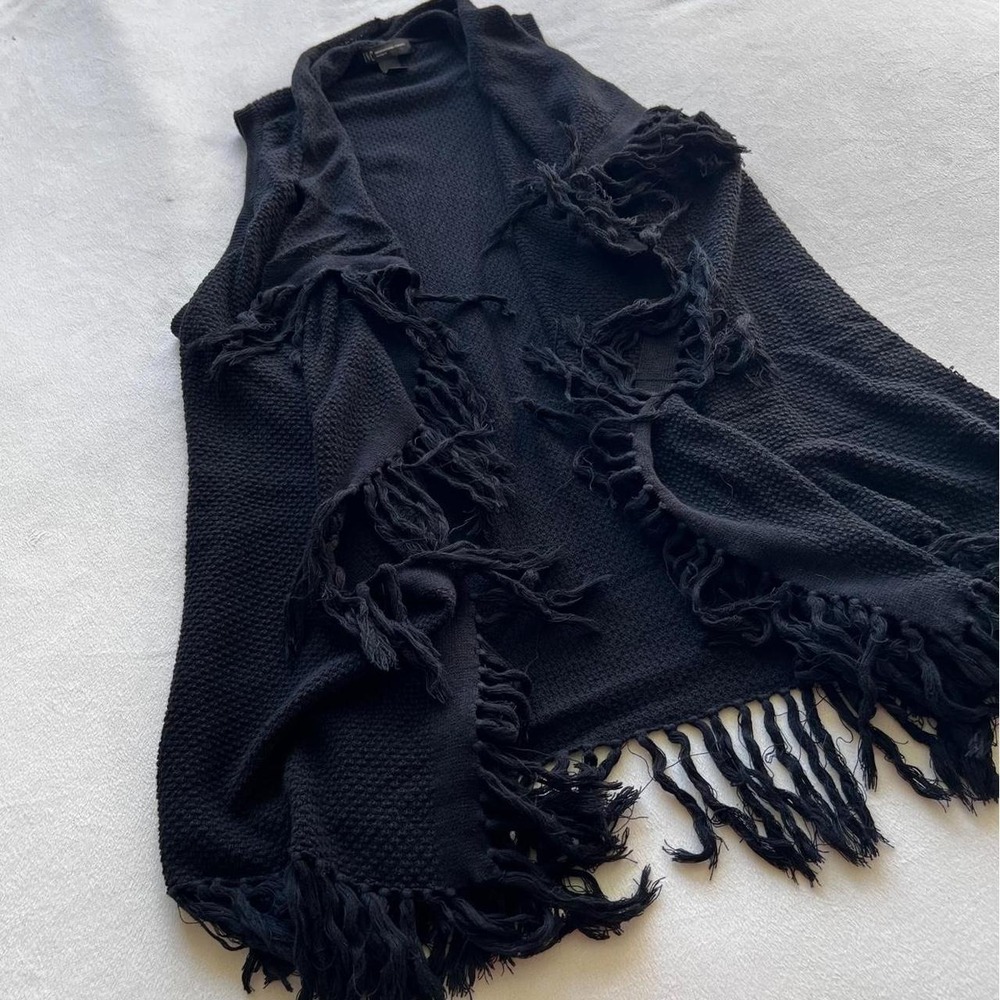 INC Feminine Knit Fall Autumn Vest Black Fringe Regal